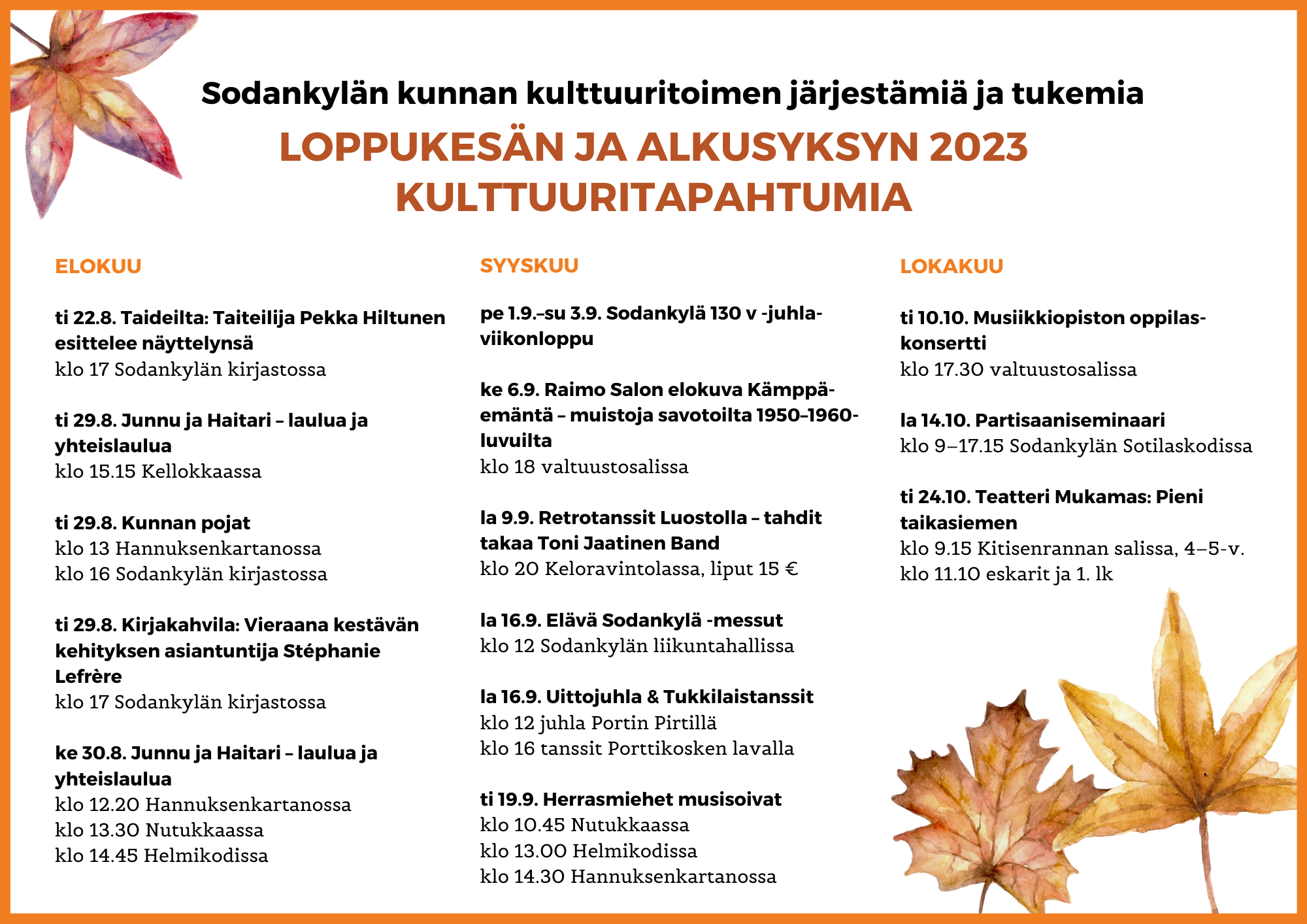 Kulttuuritapahtumia syksy 2023
