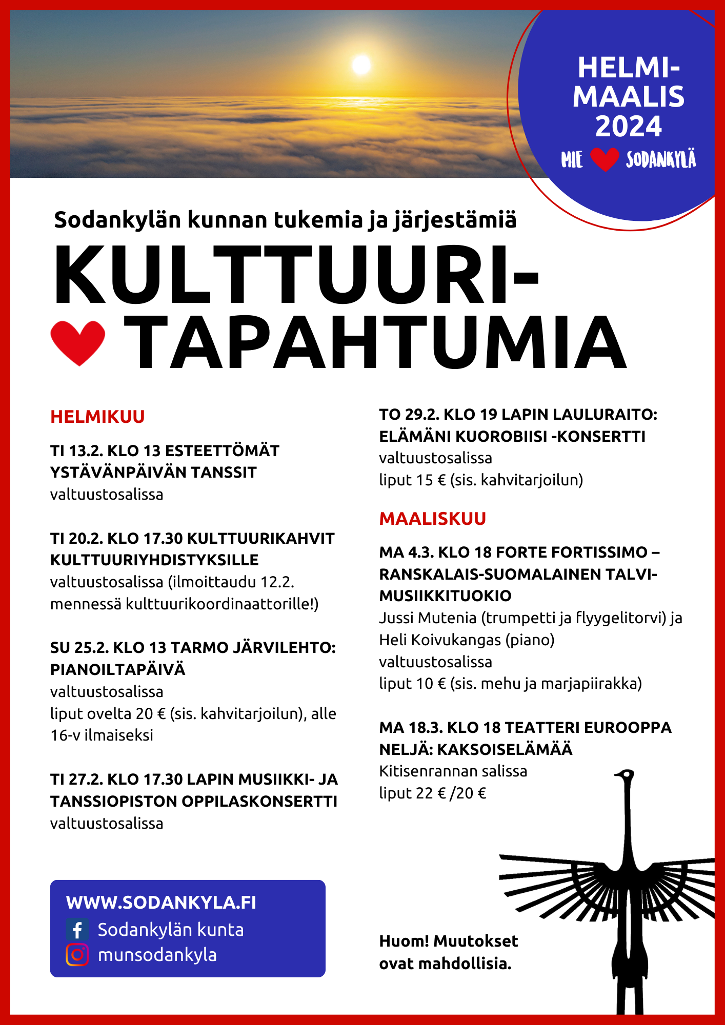 Kulttuuritapahtumia helmi-maaliskuu 2024