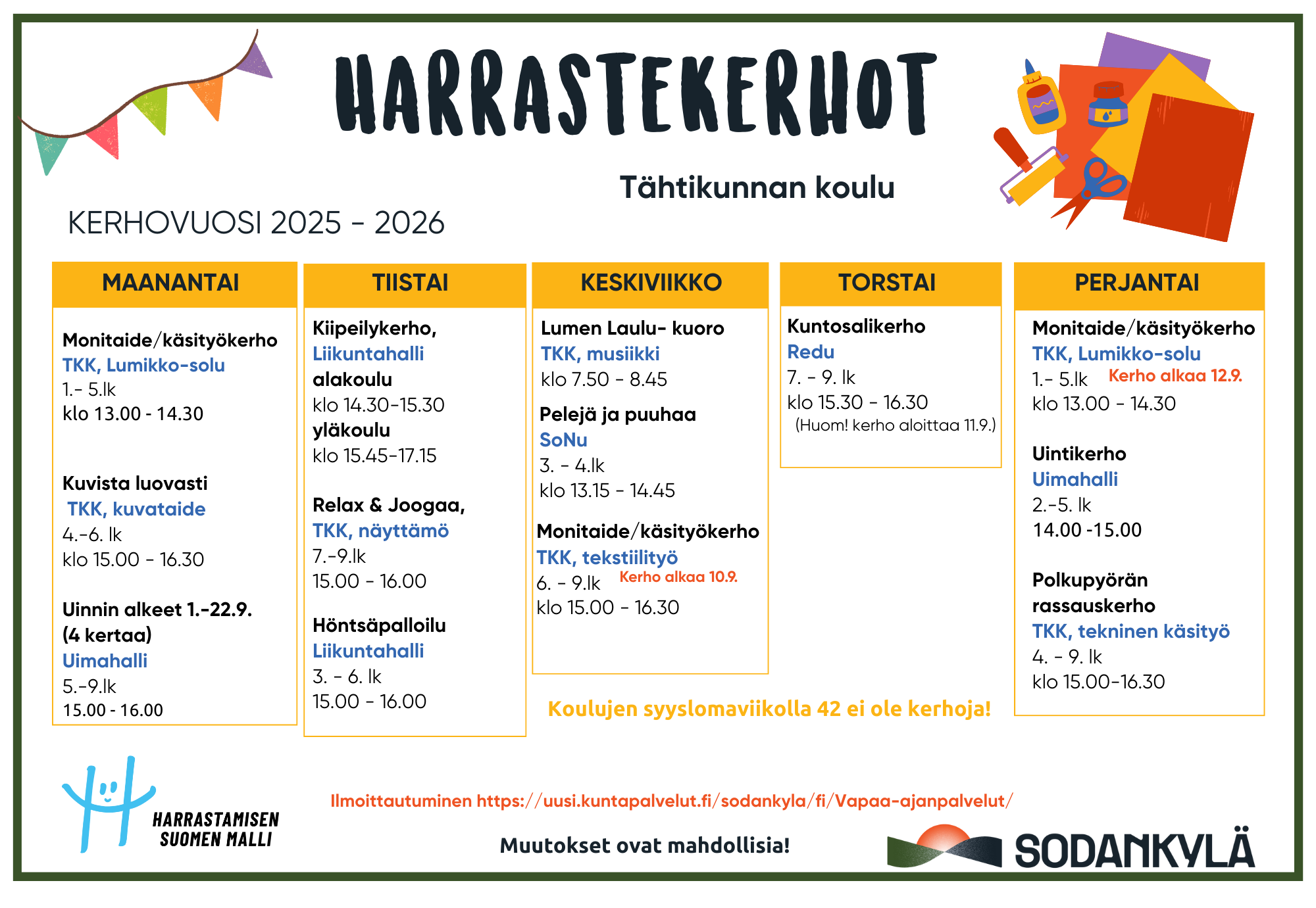 Harrastamisen Suomen malli kerhokalenteri 2025 kirkonkylä