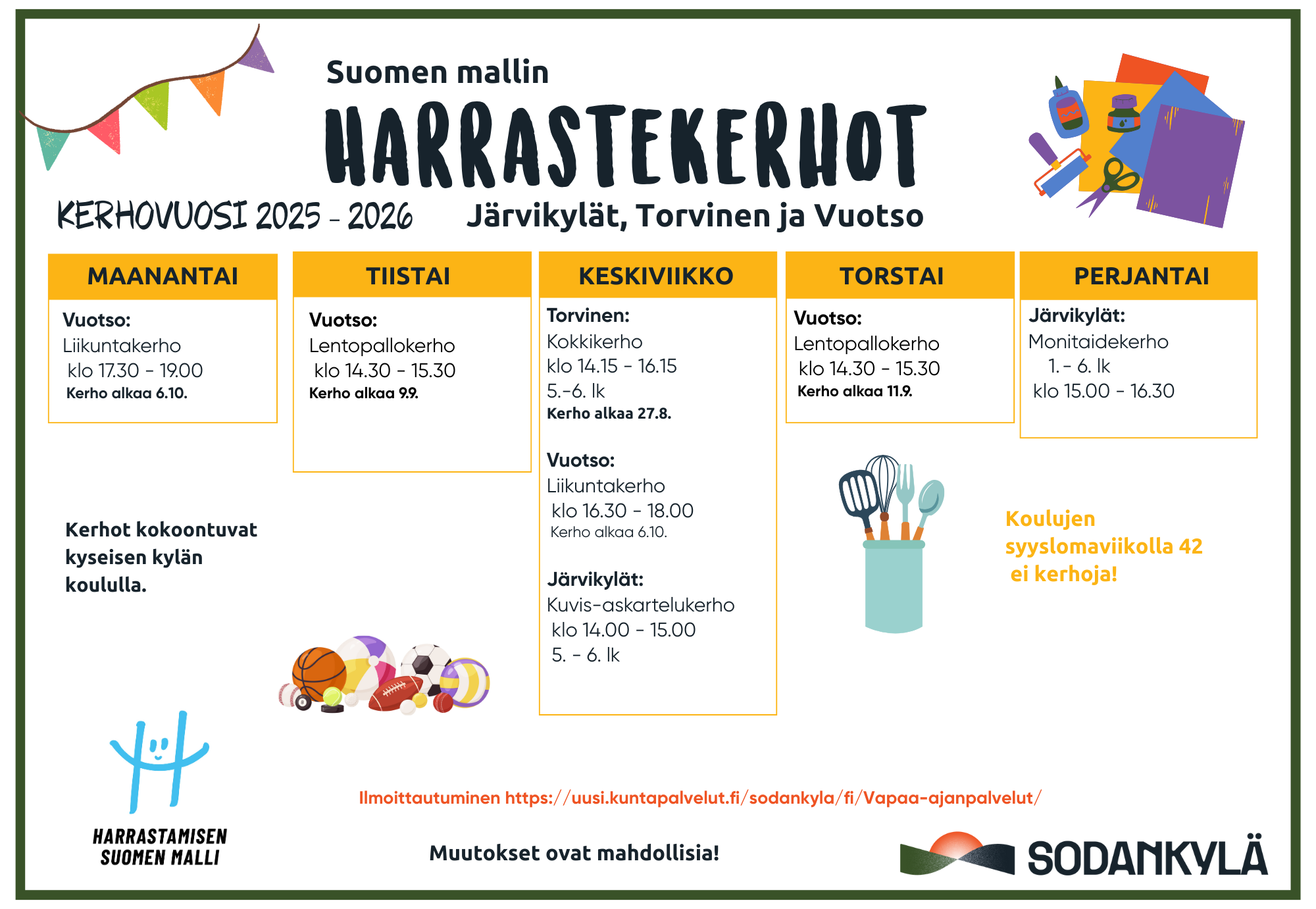 Harrastamisen Suomen malli kerhokalenteri syksy 2025 kyläkoulut