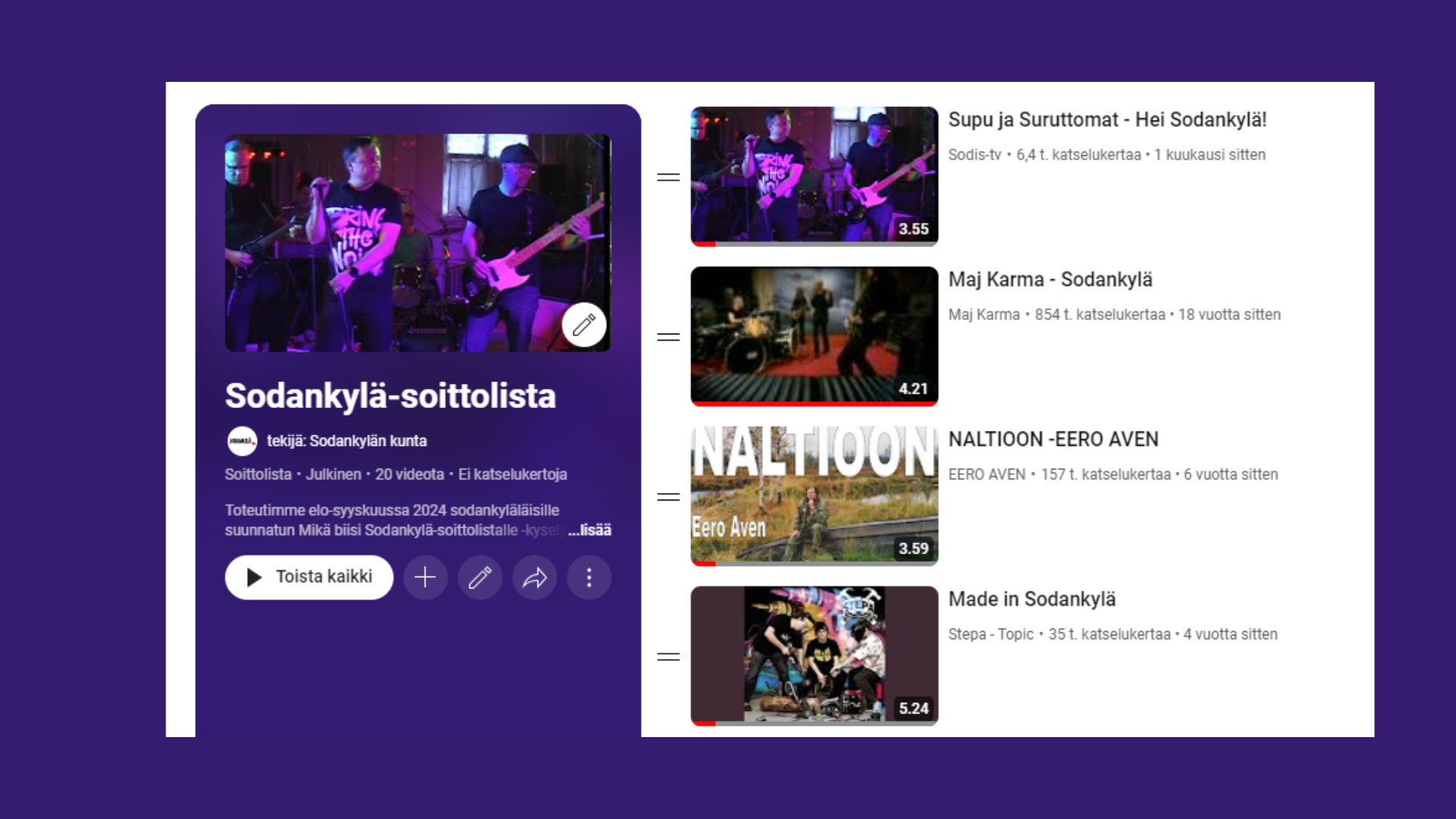 Sodankylä-soittolista Youtubessa