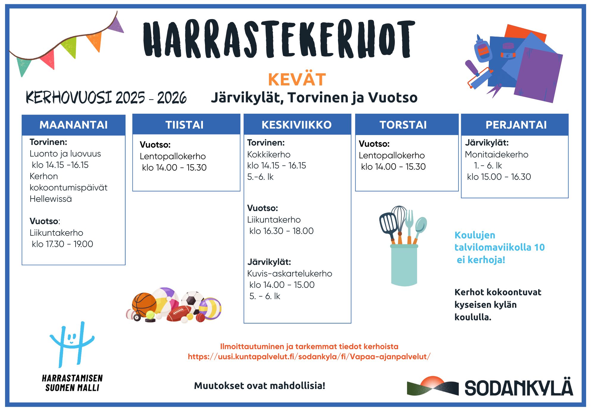 Harrastamisen Suomen malli: Kyläkoulujen harrastekerhot kevät 2026